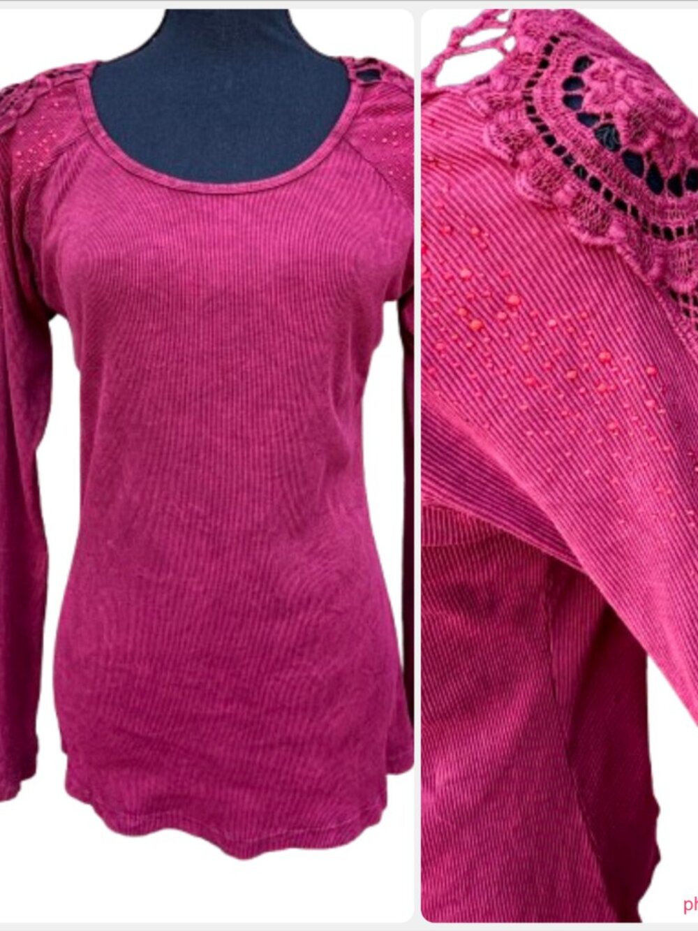 VTG Y2K Ribbed Top Crochet Details Whimsigoth Boho Indie Large Red One World